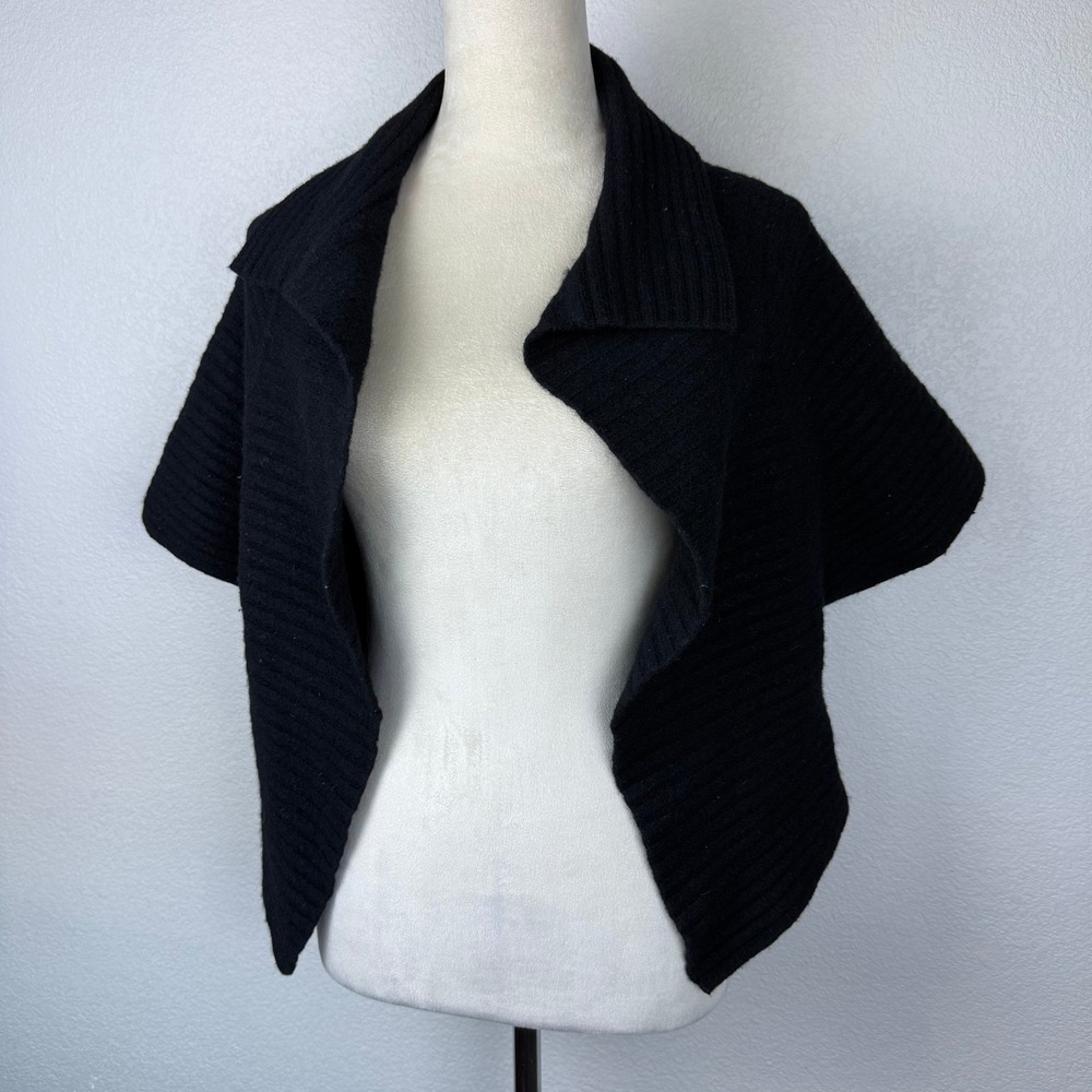 Talbots‎ Black Pure Merino Wool Cardigan Shawl Open Sweater Size S Luxury